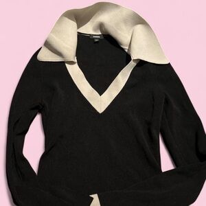 Express Black and Cream V-Neck Sweater